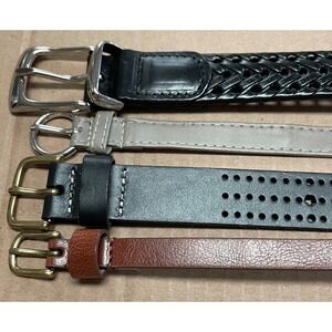 Vintage Women's Lot of 4 Medium to Thin‎ Leather Belts with Square Buckles Large